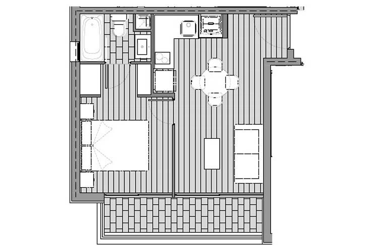 Modelo 1R del proyecto Edificio Axis - Inmobiliaria Aconcagua