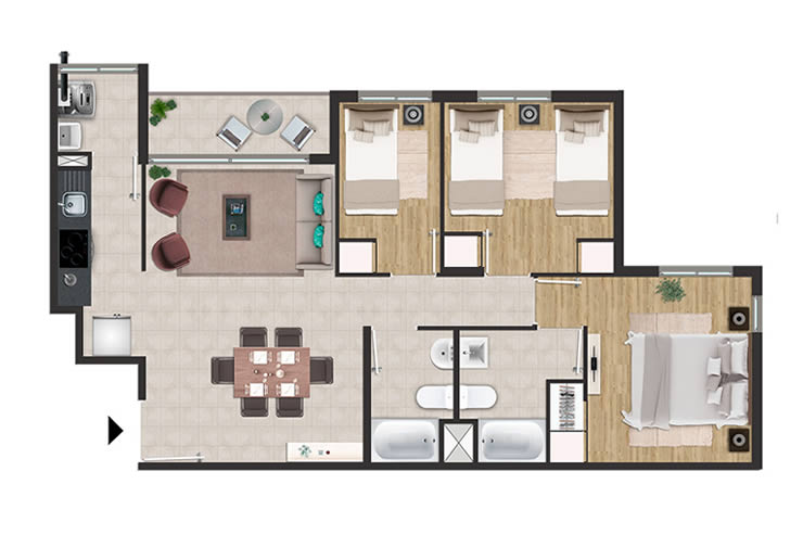 Modelo F del proyecto Condominio Vista Cordillera - Inmobiliaria Aconcagua