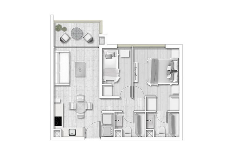 Modelo A1 del proyecto Condominio Alto lo Cañas II - Inmobiliaria Aconcagua