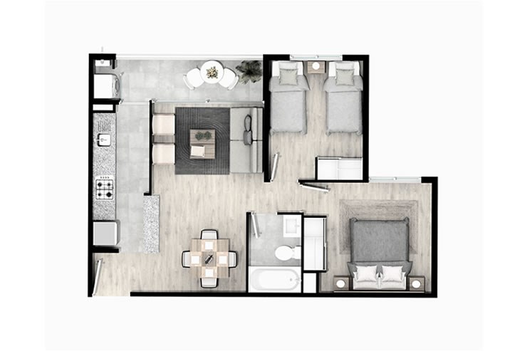 Modelo B del proyecto San Pablo de Curauma Edificios II - Inmobiliaria Aconcagua