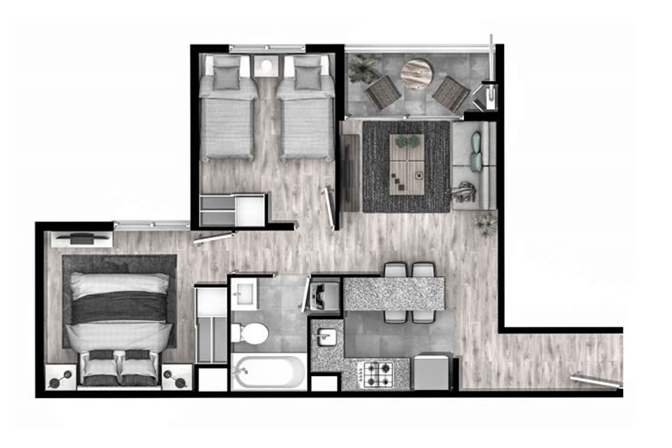 Modelo A2 del proyecto San Pablo de Curauma Edificios II - Inmobiliaria Aconcagua