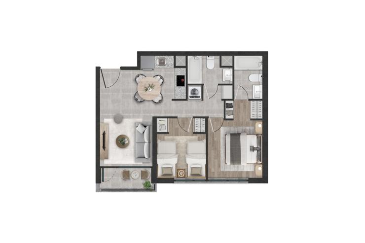 Modelo D2 del proyecto Edificio Nexo - Inmobiliaria Aconcagua