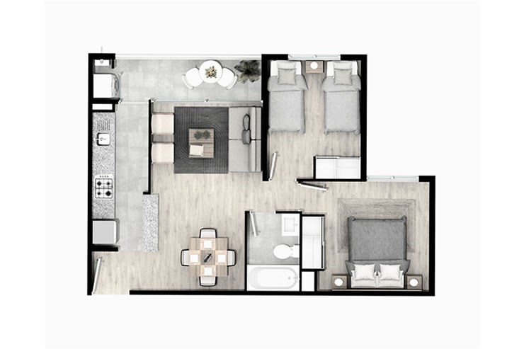 Modelo B del proyecto San Pablo de Curauma Edificios II-b - Inmobiliaria Aconcagua